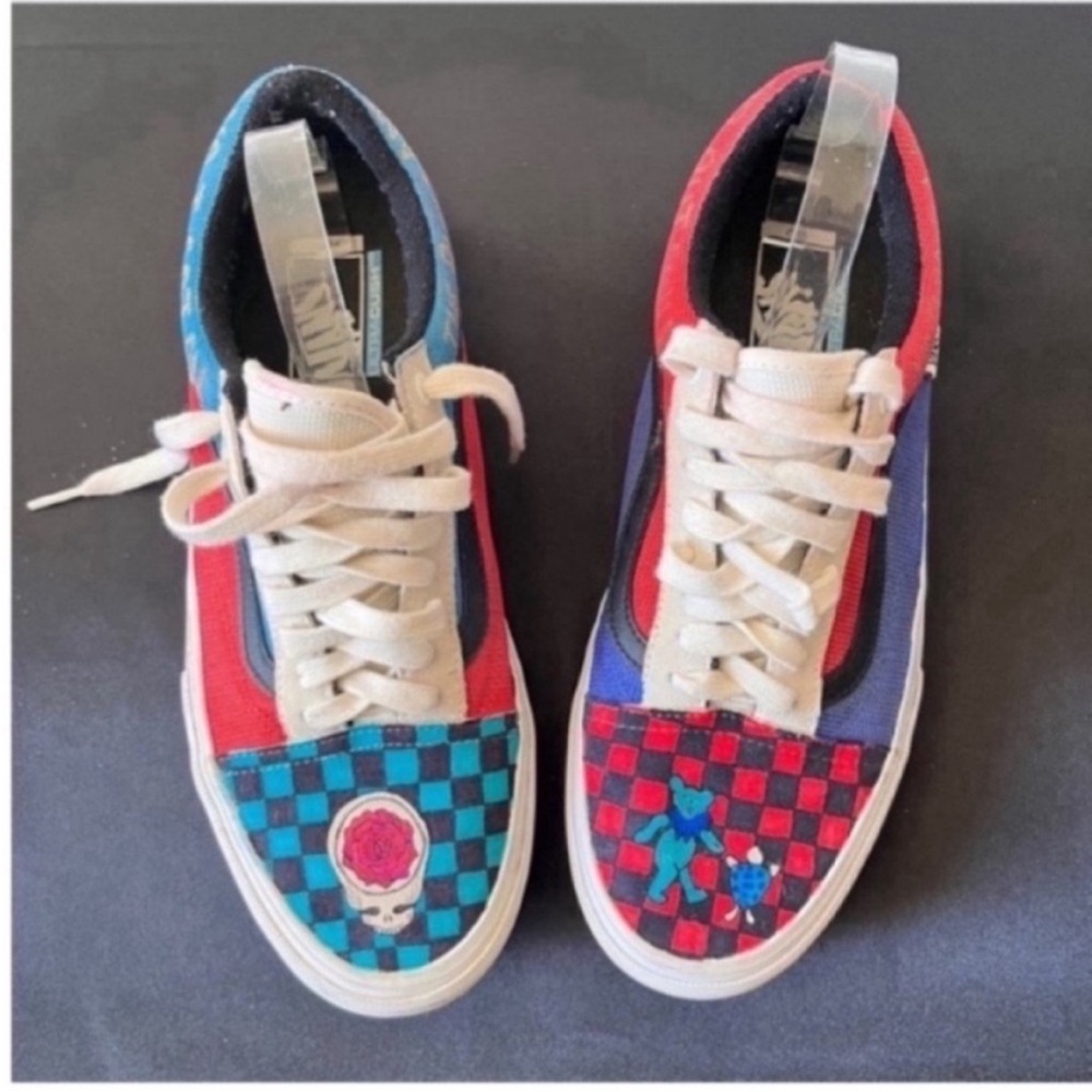 Vans checkerboard hand-painted Grateful Dead sneakers
